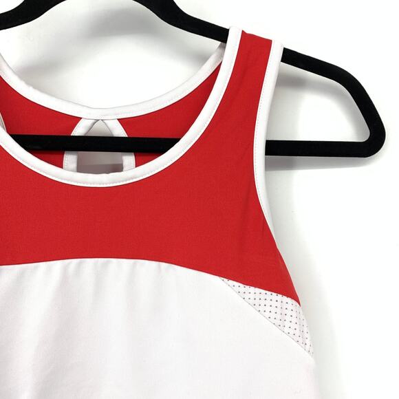 SSI Racerback Activewear Tank Top Womens Sz Medium Red White Built In Shelf Bra - Picture 3 of 6